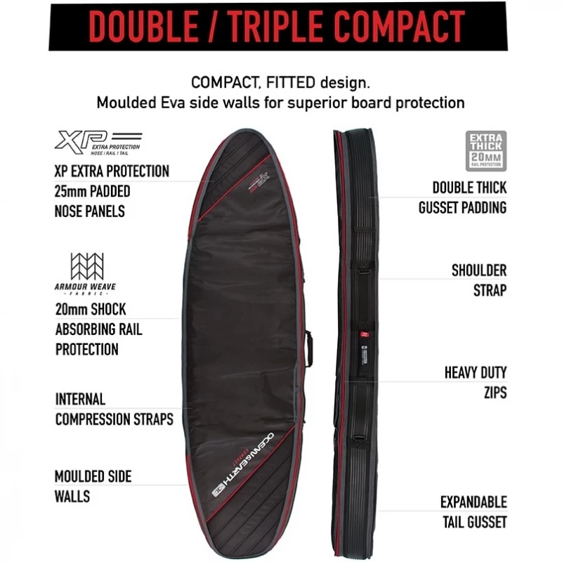 Ocean Earth Double Compact Shortboard XP Surfboard Travel Bag - 6ft4 - Image 4